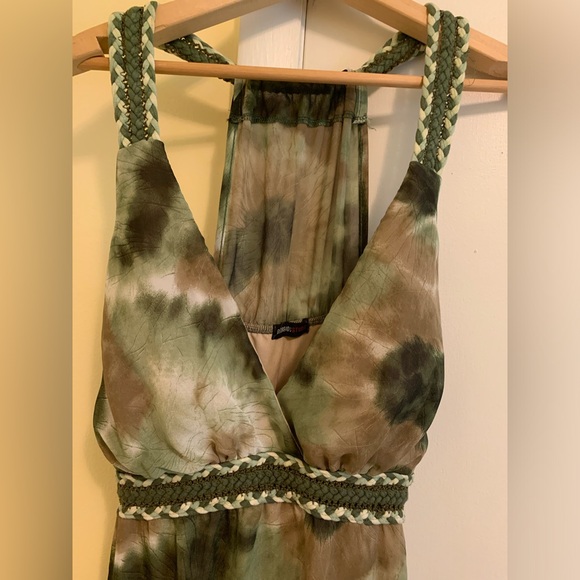 Georgiou Studio Beautiful Braided Halter Neck Green Camo Ombré Slip Lined Dress - Picture 3 of 4